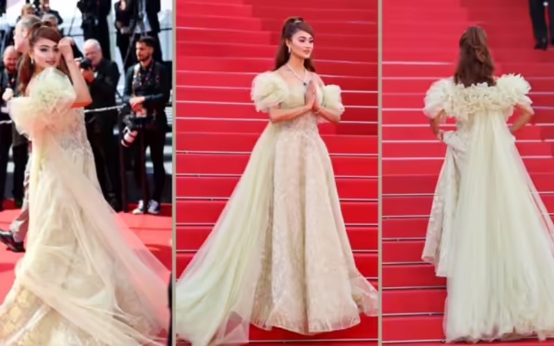 उत्तराखंड के पूर्व CM की बेटी पहुंचीं कान्स, फैब्रिक वेस्ट से बना गाउन पहना दिखाया ग्लैमर, आरुषि पर टिकी सबकी नजर